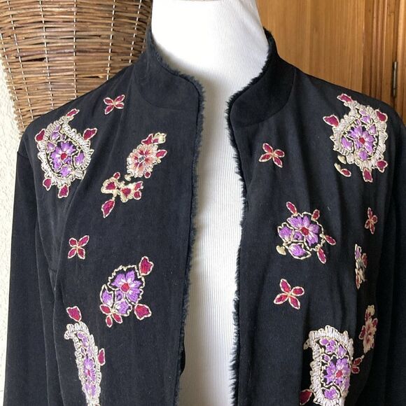 Coldwater Creek Open Front Paisley Embroidered Lined Jacket Size L - Picture 2 of 9